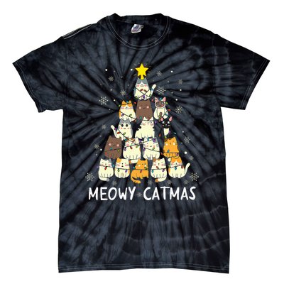 Meowy Catmas Cat Christmas Tree Xmas Funny Santa Tie-Dye T-Shirt