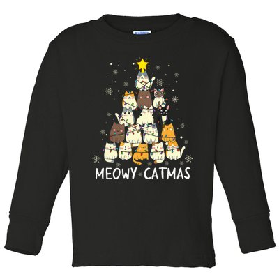 Meowy Catmas Cat Christmas Tree Xmas Funny Santa Toddler Long Sleeve Shirt