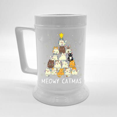 Meowy Catmas Cat Christmas Tree Xmas Funny Santa Beer Stein