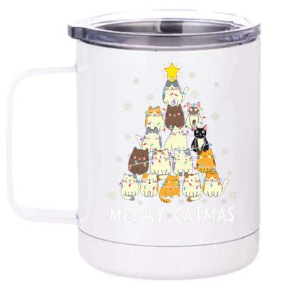 Meowy Catmas Cat Christmas Tree Xmas Funny Santa 12 oz Stainless Steel Tumbler Cup