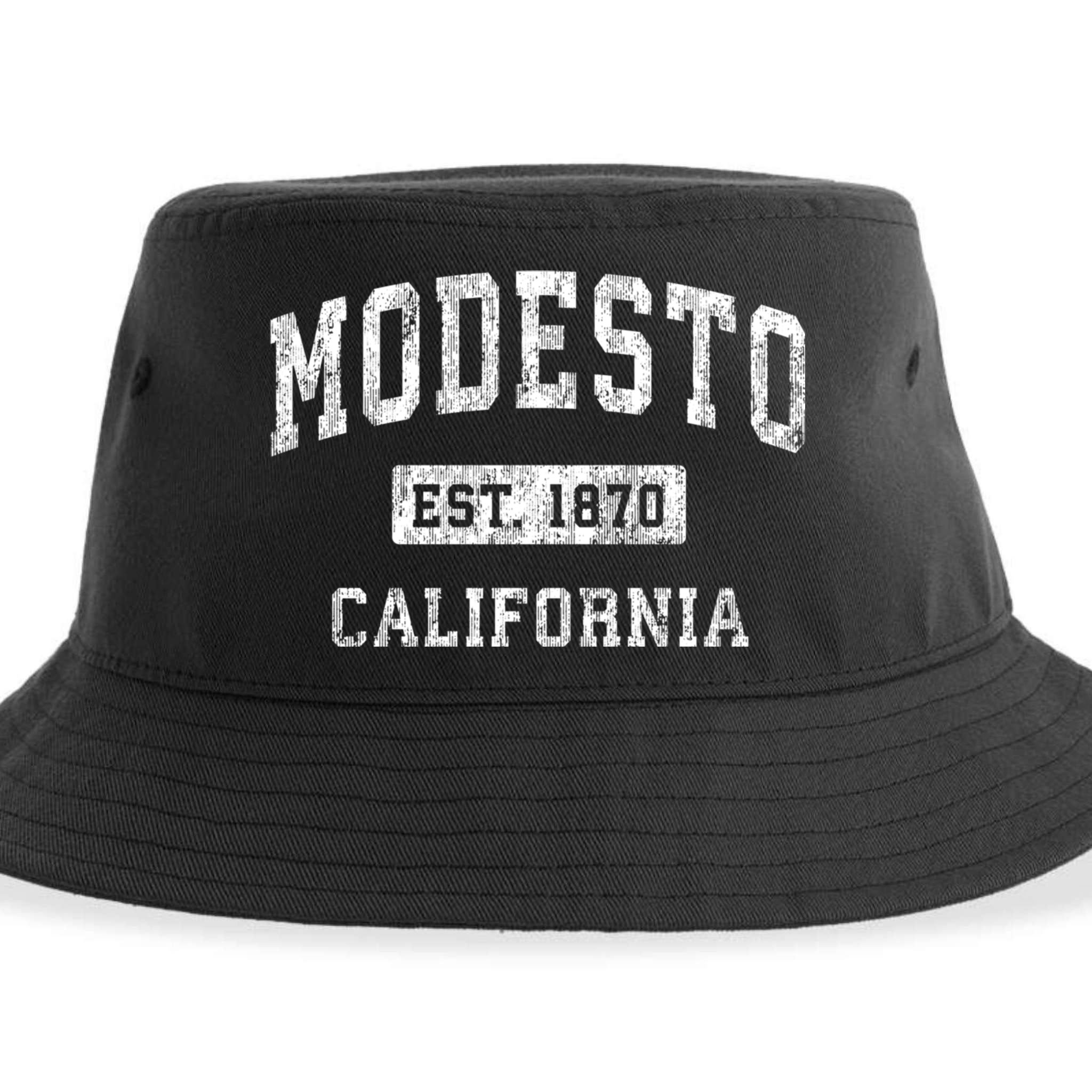 Modesto California Ca Vintage Established Sports Sustainable Bucket Hat