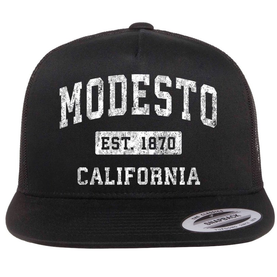 Modesto California Ca Vintage Established Sports Flat Bill Trucker Hat