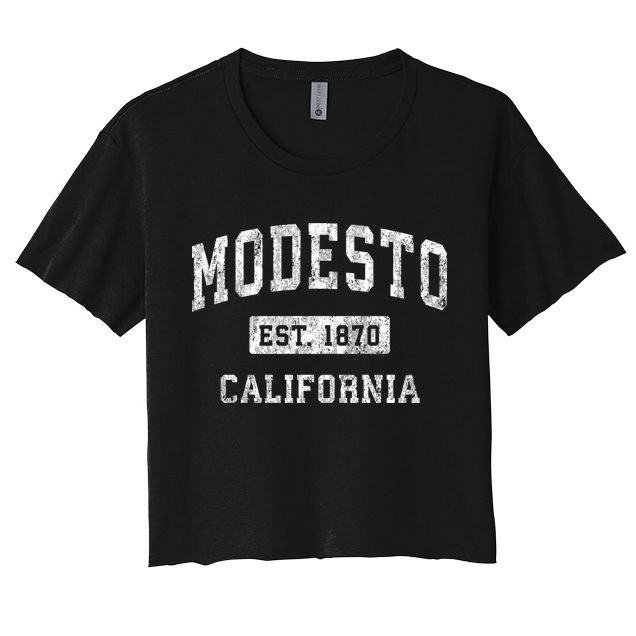Modesto California Ca Vintage Established Sports Crop Top