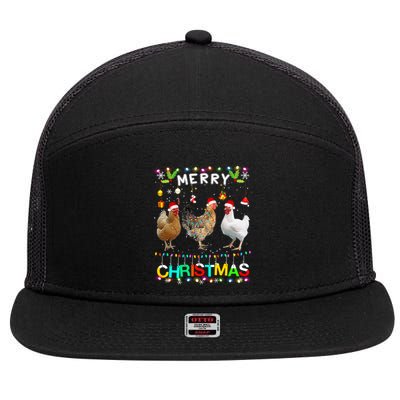 Merry Christmas Chicken Great Gift Santa Hat Lights Xmas Funny Gift 7 Panel Mesh Trucker Snapback Hat