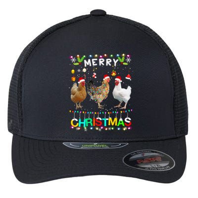 Merry Christmas Chicken Great Gift Santa Hat Lights Xmas Funny Gift Flexfit Unipanel Trucker Cap