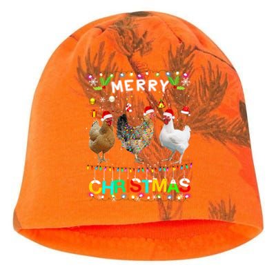 Merry Christmas Chicken Great Gift Santa Hat Lights Xmas Funny Gift Kati - Camo Knit Beanie