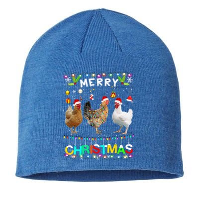 Merry Christmas Chicken Great Gift Santa Hat Lights Xmas Funny Gift Sustainable Beanie