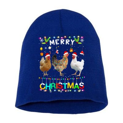 Merry Christmas Chicken Great Gift Santa Hat Lights Xmas Funny Gift Short Acrylic Beanie