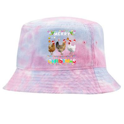 Merry Christmas Chicken Great Gift Santa Hat Lights Xmas Funny Gift Tie-Dyed Bucket Hat