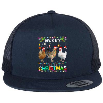 Merry Christmas Chicken Great Gift Santa Hat Lights Xmas Funny Gift Flat Bill Trucker Hat