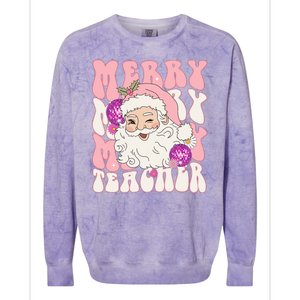 Merry Christmas Cute Teacher Disco Santa Colorblast Crewneck Sweatshirt