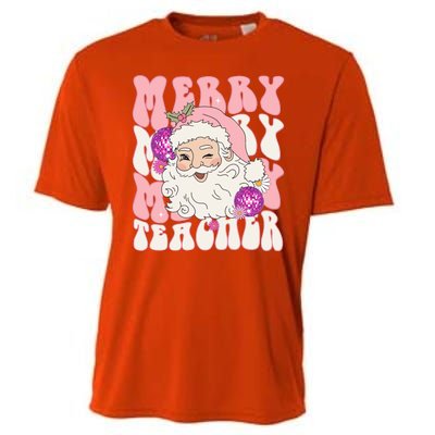 Merry Christmas Cute Teacher Disco Santa Cooling Performance Crew T-Shirt