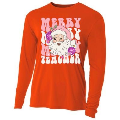 Merry Christmas Cute Teacher Disco Santa Cooling Performance Long Sleeve Crew