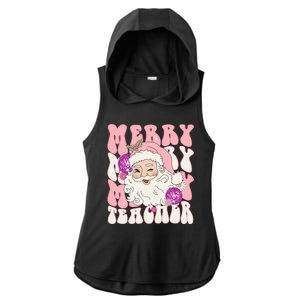 Merry Christmas Cute Teacher Disco Santa Ladies PosiCharge Tri-Blend Wicking Draft Hoodie Tank