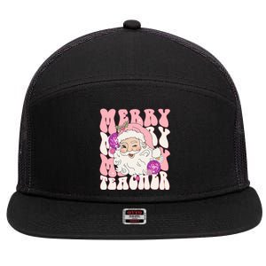 Merry Christmas Cute Teacher Disco Santa 7 Panel Mesh Trucker Snapback Hat