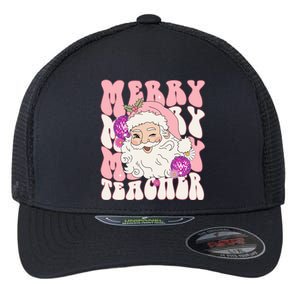 Merry Christmas Cute Teacher Disco Santa Flexfit Unipanel Trucker Cap