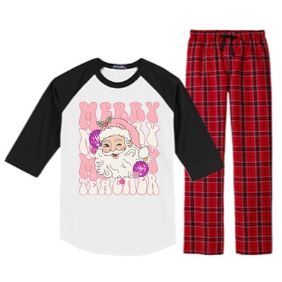 Merry Christmas Cute Teacher Disco Santa Raglan Sleeve Pajama Set