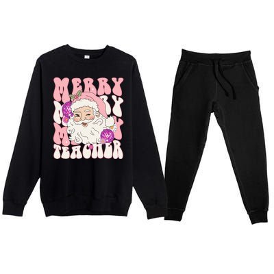 Merry Christmas Cute Teacher Disco Santa Premium Crewneck Sweatsuit Set