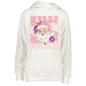 Merry Christmas Cute Teacher Disco Santa Womens Funnel Neck Pullover Hood