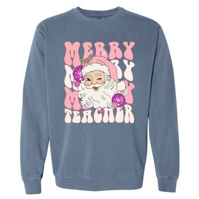 Merry Christmas Cute Teacher Disco Santa Garment-Dyed Sweatshirt