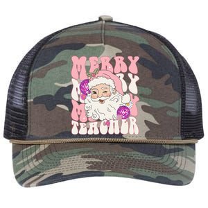 Merry Christmas Cute Teacher Disco Santa Retro Rope Trucker Hat Cap