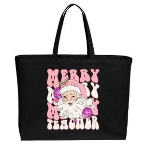 Merry Christmas Cute Teacher Disco Santa Cotton Canvas Jumbo Tote