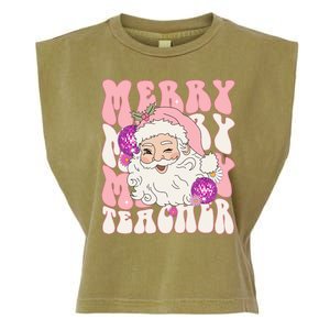 Merry Christmas Cute Teacher Disco Santa Garment-Dyed Women's Muscle Tee