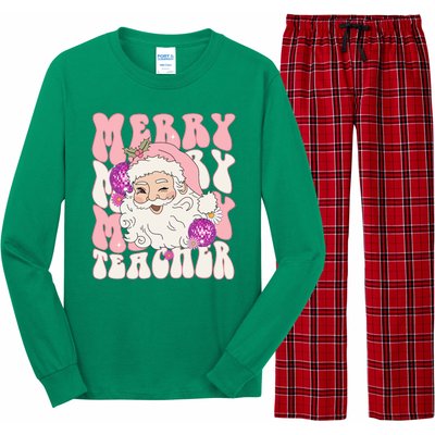 Merry Christmas Cute Teacher Disco Santa Long Sleeve Pajama Set