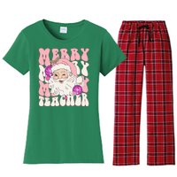 Merry Christmas Cute Teacher Disco Santa Women's Flannel Pajama Set