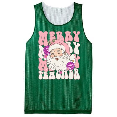 Merry Christmas Cute Teacher Disco Santa Mesh Reversible Basketball Jersey Tank