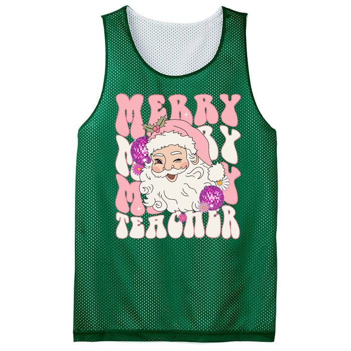 Merry Christmas Cute Teacher Disco Santa Mesh Reversible Basketball Jersey Tank