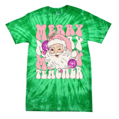 Merry Christmas Cute Teacher Disco Santa Tie-Dye T-Shirt