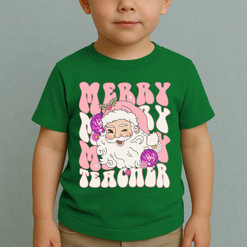 Merry Christmas Cute Teacher Disco Santa Toddler T-Shirt