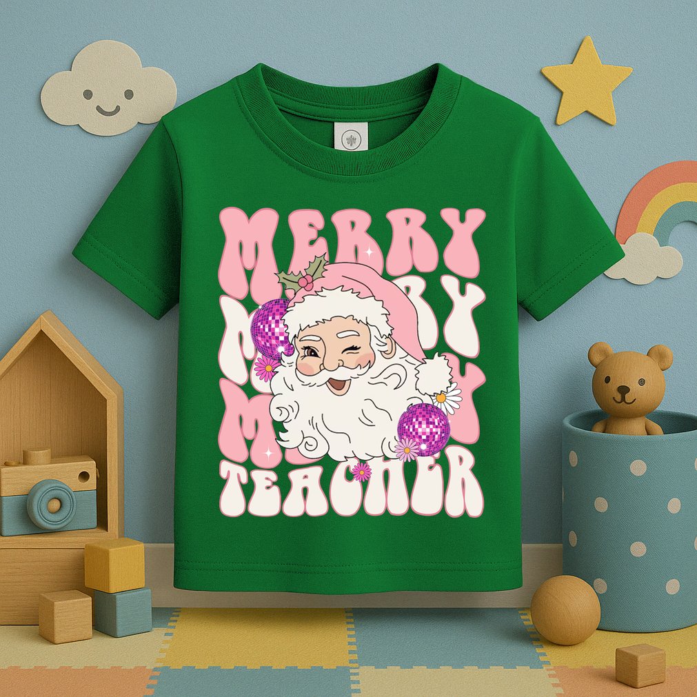 Merry Christmas Cute Teacher Disco Santa Toddler T-Shirt