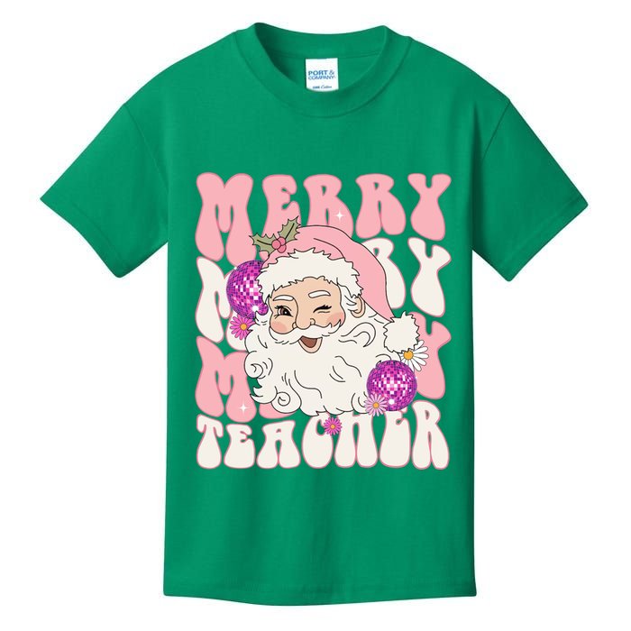 Merry Christmas Cute Teacher Disco Santa Kids T-Shirt