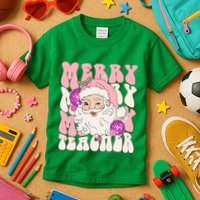 Merry Christmas Cute Teacher Disco Santa Kids T-Shirt