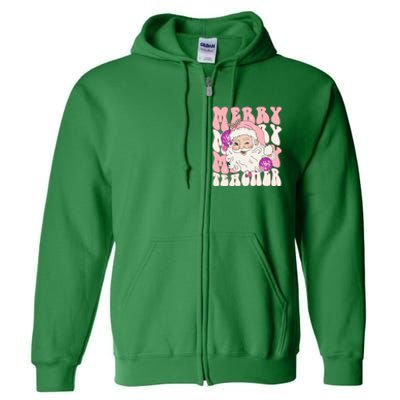 Merry Christmas Cute Teacher Disco Santa Full Zip Hoodie