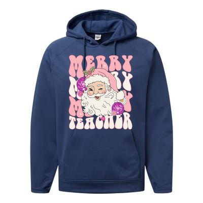 Merry Christmas Cute Teacher Disco Santa Performance Fleece Hoodie