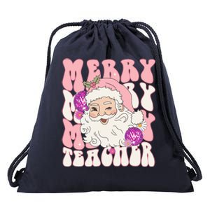 Merry Christmas Cute Teacher Disco Santa Drawstring Bag