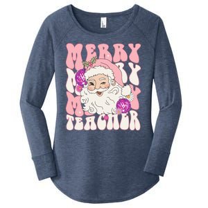 Merry Christmas Cute Teacher Disco Santa Women's Perfect Tri Tunic Long Sleeve Shirt