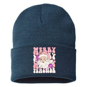 Merry Christmas Cute Teacher Disco Santa Sustainable Knit Beanie