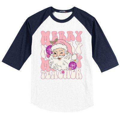 Merry Christmas Cute Teacher Disco Santa Baseball Sleeve Shirt