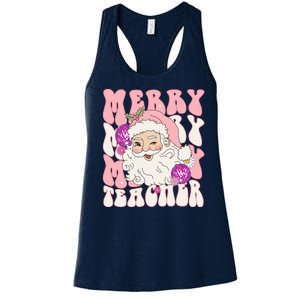 Merry Christmas Cute Teacher Disco Santa Women's Racerback Tank