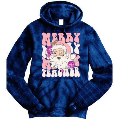 Merry Christmas Cute Teacher Disco Santa Tie Dye Hoodie