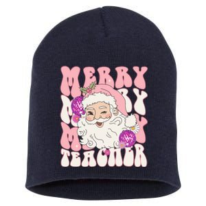 Merry Christmas Cute Teacher Disco Santa Short Acrylic Beanie