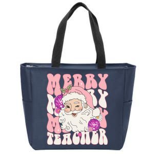 Merry Christmas Cute Teacher Disco Santa Zip Tote Bag