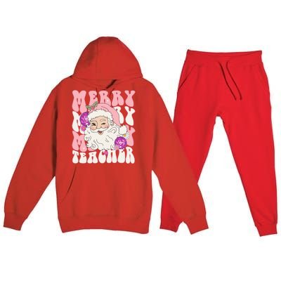 Merry Christmas Cute Teacher Disco Santa Premium Hooded Sweatsuit Set