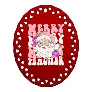 Merry Christmas Cute Teacher Disco Santa Ceramic Oval Ornament