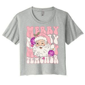 Merry Christmas Cute Teacher Disco Santa Women's Crop Top Tee