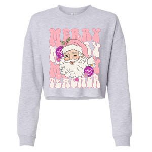 Merry Christmas Cute Teacher Disco Santa Cropped Pullover Crew